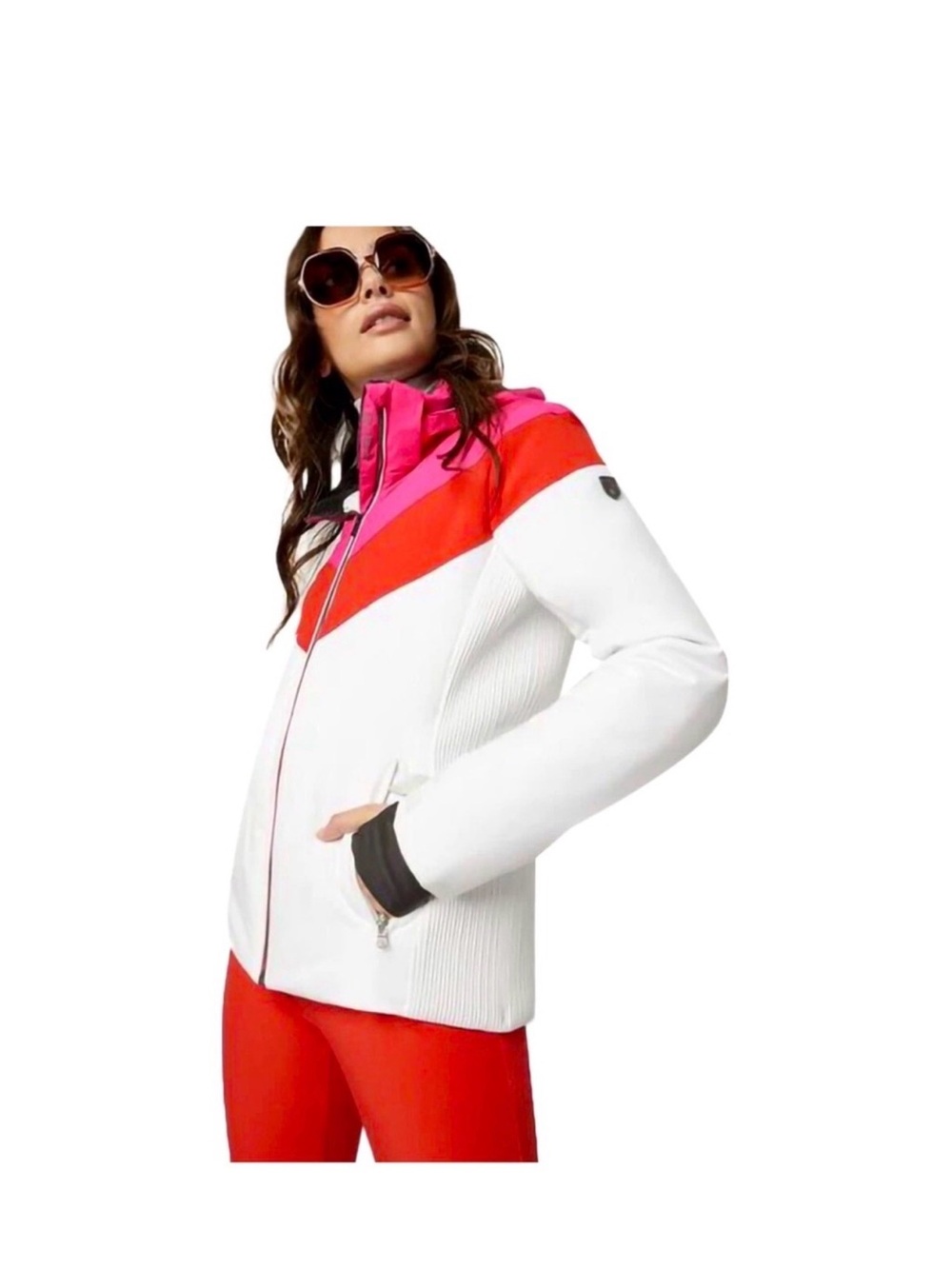 Fera Christy Ski Jacket with White, Pink and Red Chevron